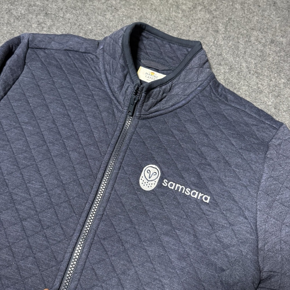 Marine Layer Jacket Mens Medium Blue Quilted Full Zip Ramp Stifel Logo Fleece - Picture 5 of 10